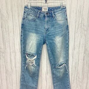 Topman Women's Distressed Light Blue Boyfriend Jeans